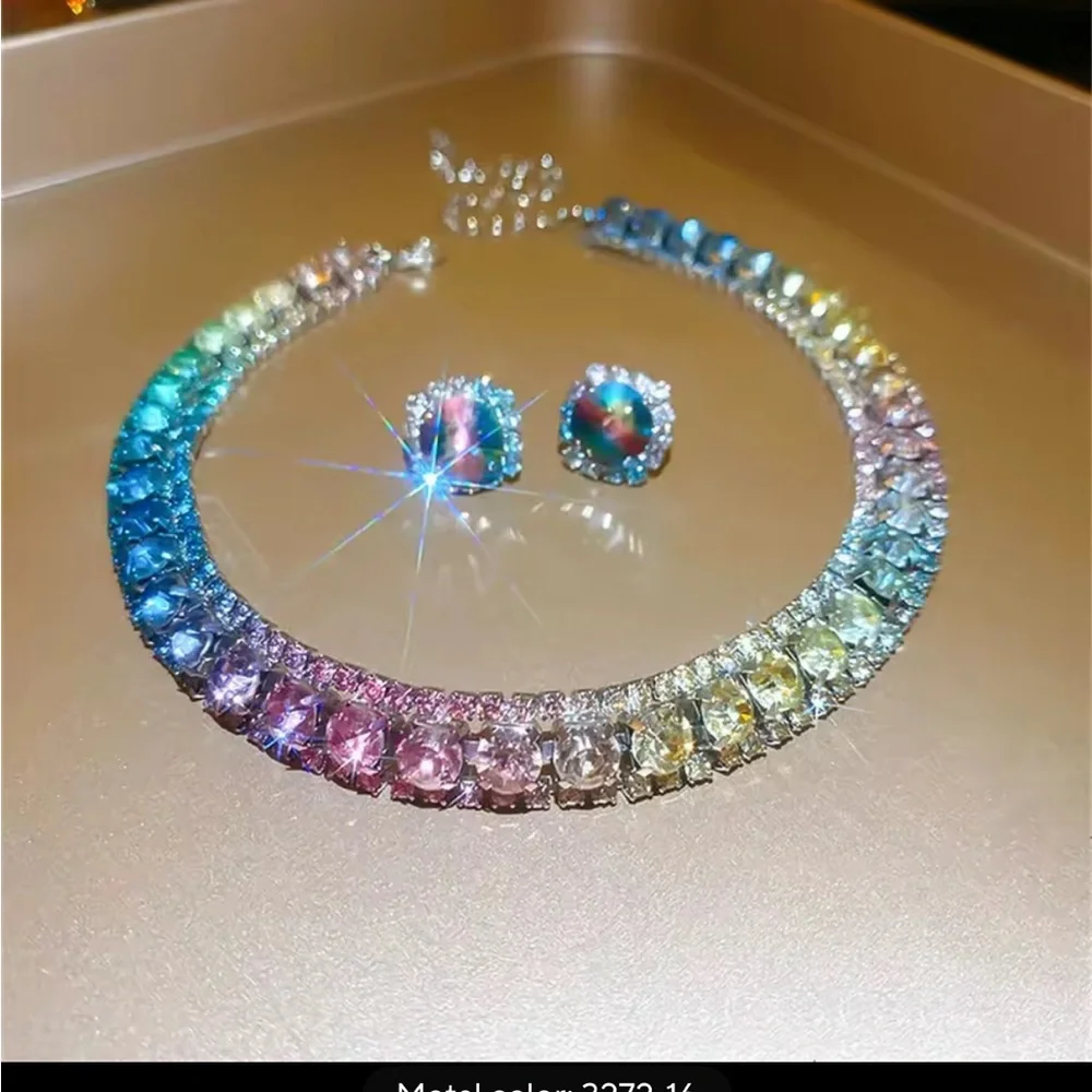 Sparkling Multicolor Rhinestone Necklace and Earring Set - Picture 4 of 9
